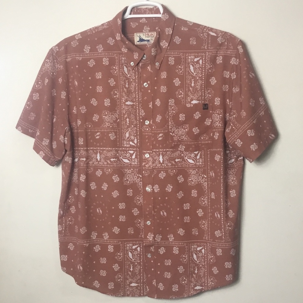 Huk Men's Kona Hukdana button down shirt. Baked Clay. XL